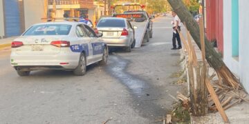 Ebrios chocan y derriban poste de TELMEX en 20 y 21 Conrado Castillo