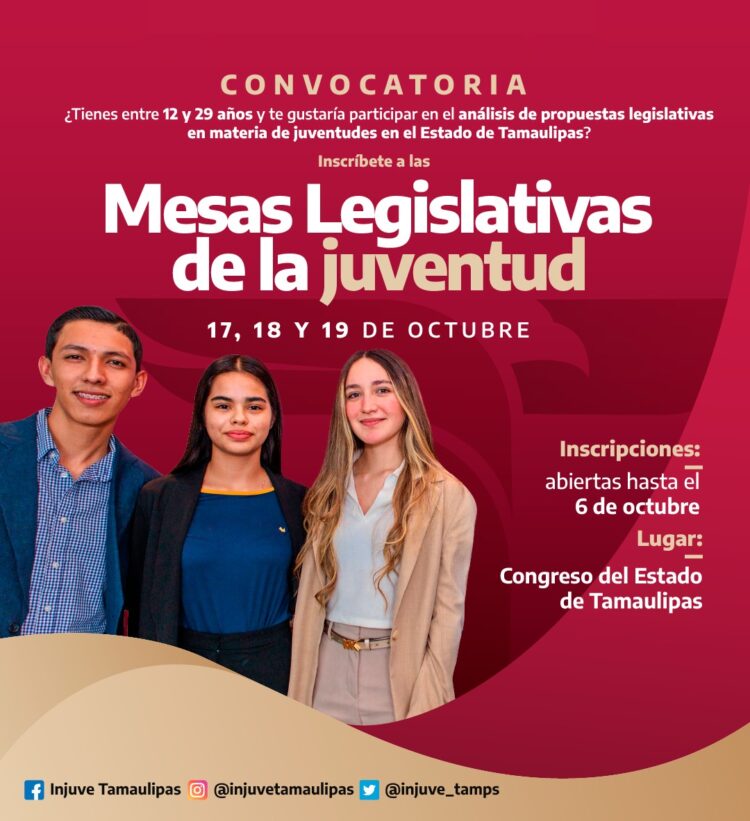Lanza Injuve Tamaulipas convocatoria “Mesas Legislativas de la Juventud”