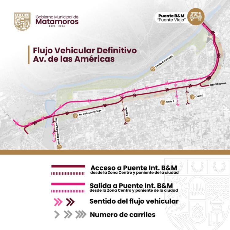 Precisan circulación definitiva en área del Puente Viejo Internacional en Matamoros