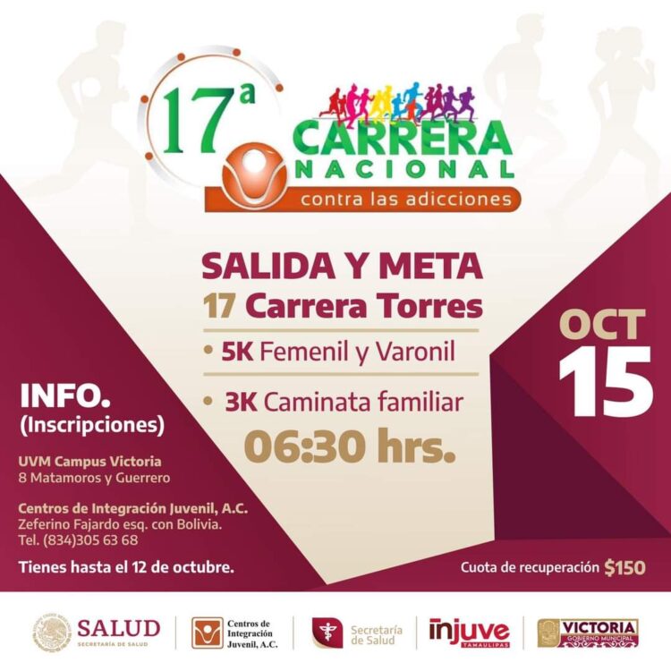 Invitan Municipio y CIJV a participar en carrera contra las adicciones