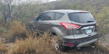 Chofer se lesiona al estrellar su camioneta con matorrales