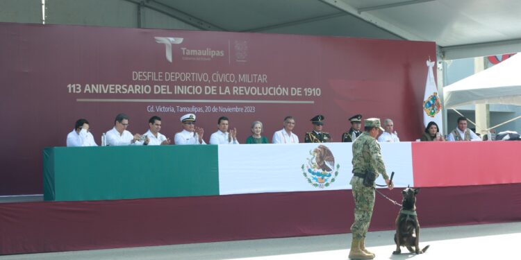 Preside Américo Villarreal desfile del 113 aniversario de la Revolución Mexicana en Tamaulipas