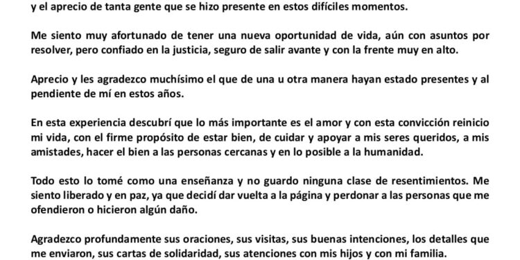 Reinicio mi vida sin resentimientos: Geño Hernández