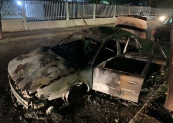 Fuego consume auto a un costado de Normal de Educadoras de Victoria