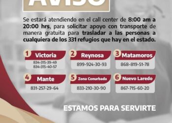 Disponibles unidades para trasladar a la ciudadanía a los albergues en Tamaulipas por tormenta “Alberto”