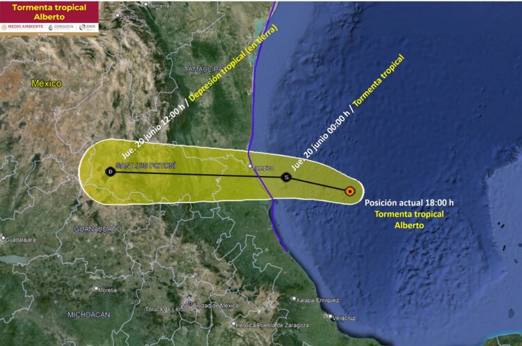 CONAGUA actualiza situación de tormenta “Alberto” frente a Tampico, Tamaulipas a las 18:00 horas