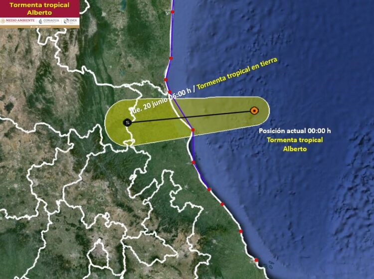 Tormenta “Alberto” a 190 Km. al este-sureste de Tampico a las 00:00 hrs. del jueves: CONAGUA