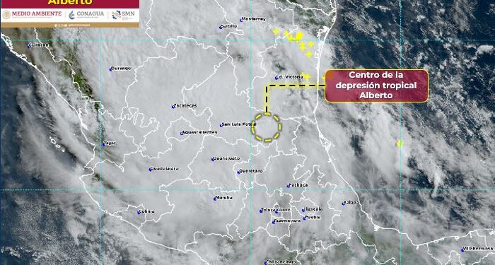 Alberto se reduce a depresión tropical, se ubica a 50 Km. de Valles en San Luis Potosí; seguirán lluvias en Tamaulipas