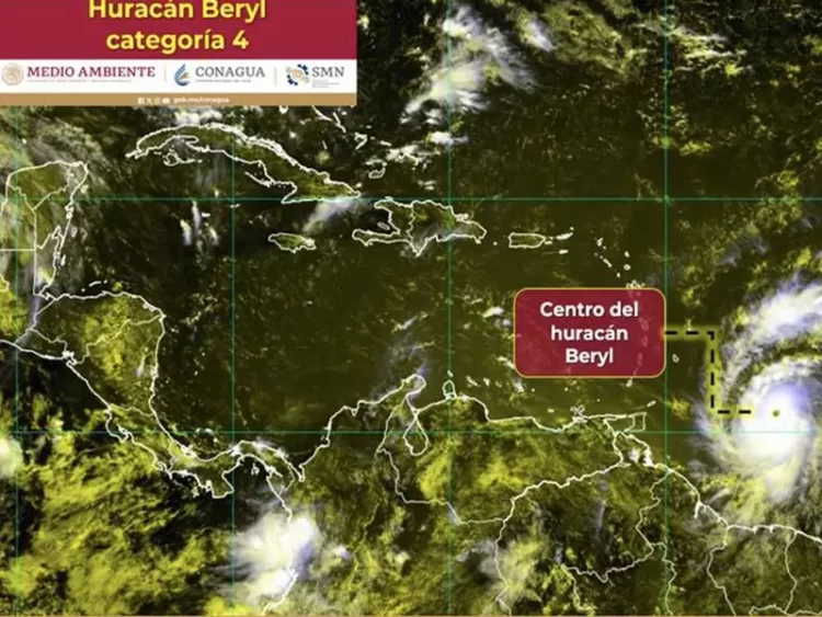 Huracán Beryl se intensifica a categoría 4; Quintana Roo activa alerta azul