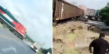 Tren embiste a camión de carga en carretera Monterrey-Reynosa