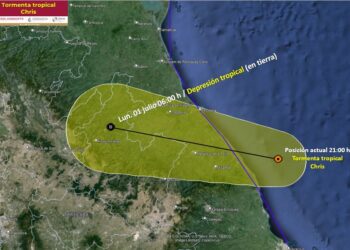 Tormenta tropical Chris toca tierra a 165 km al sureste de Tuxpan, Veracruz