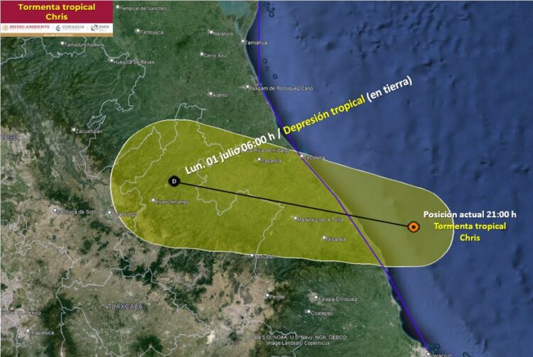 Tormenta tropical Chris toca tierra a 165 km al sureste de Tuxpan, Veracruz