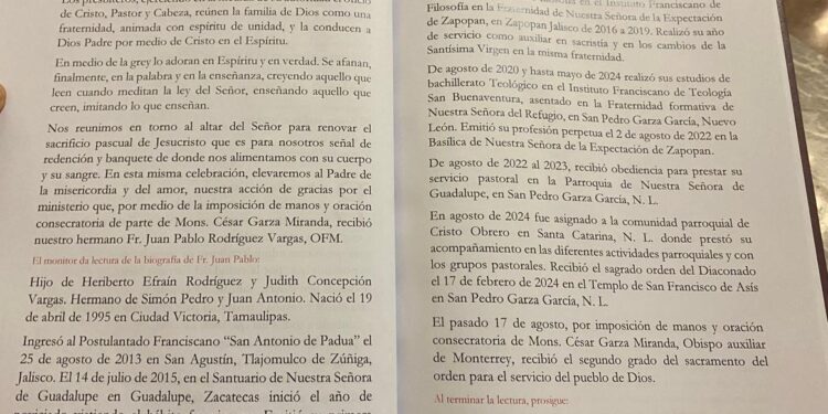 En Catedral llena y ante la Virgen de Zapopan celebran Cantamisa del sacerdote victorense Fray Juan Pablo Rodríguez Vargas