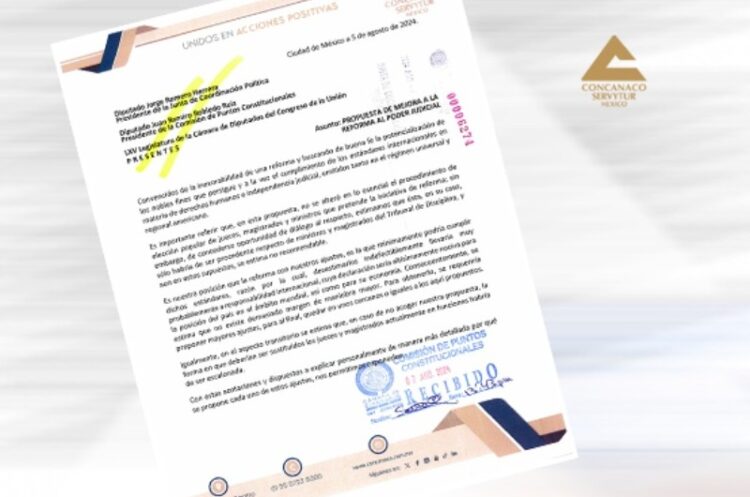 Demanda CONCANACO apertura del Congreso a cambios en iniciativa de reforma al Poder Judicial