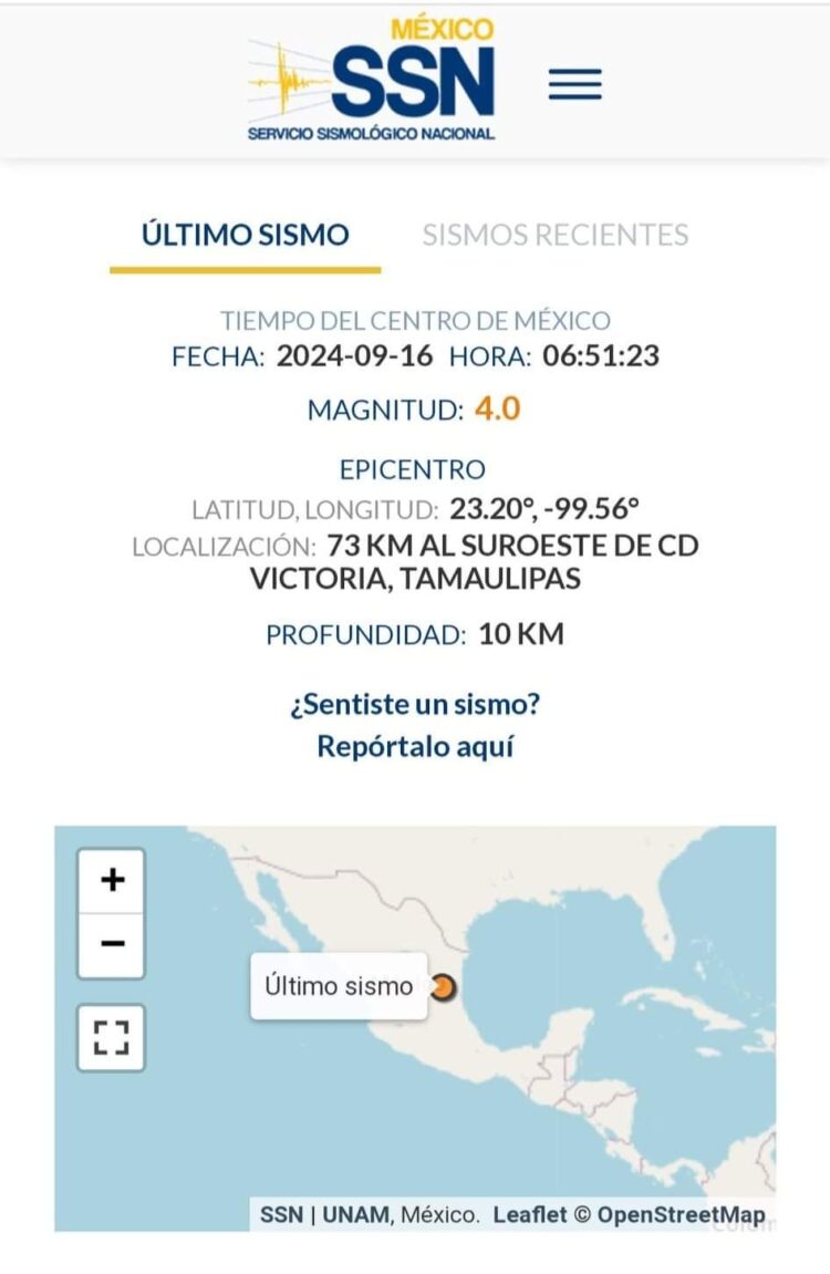 Tiembla en Tamaulipas