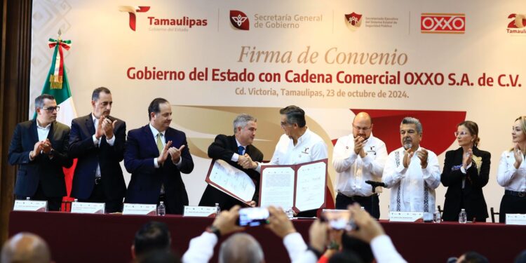 Firman convenio Gobierno de Tamaulipas y Oxxo para fortalecer seguridad