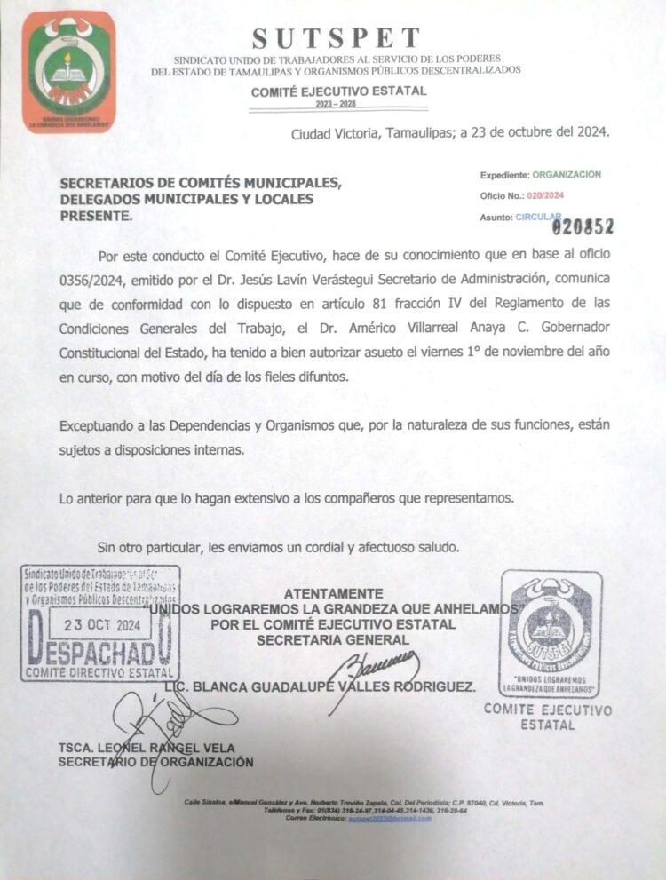 Burócratas gozarán de un día de descanso