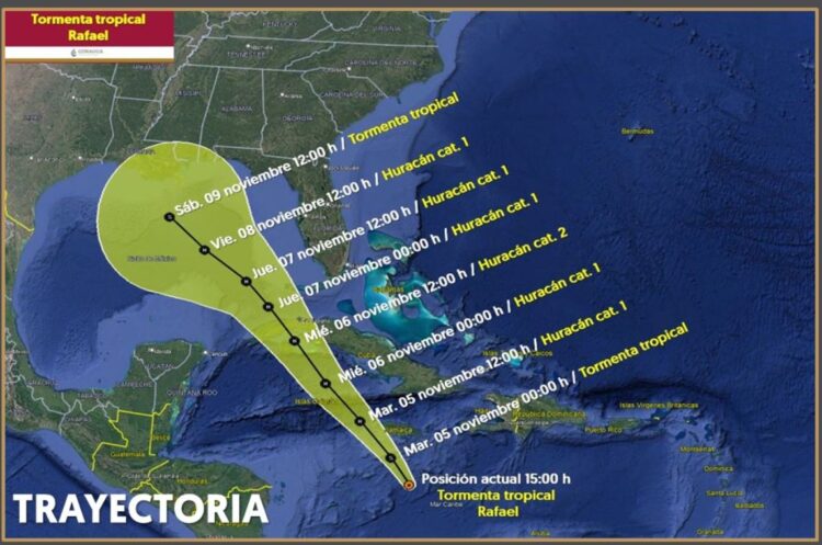 Se forma la tormenta tropical ‘Rafael’ en Mar Caribe, entraría al Golfo de México