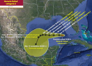 Huracán “Rafael” con trayectoria errática en Golfo de México por choque con frente frío