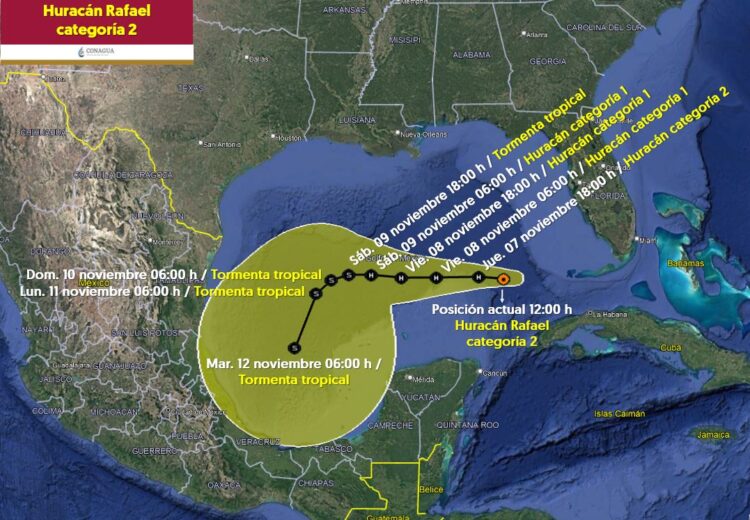 Huracán “Rafael” con trayectoria errática en Golfo de México por choque con frente frío