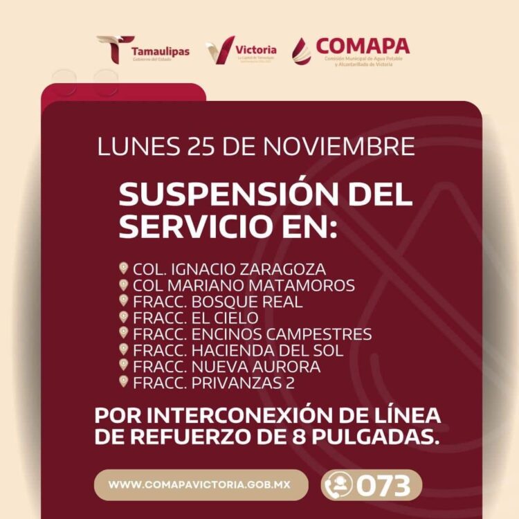 ¡Alerta! Cortarán servicio de agua en ocho fraccionamientos