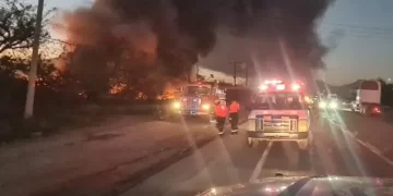 Incendio en corralón de Nuevo León consume 60 autos