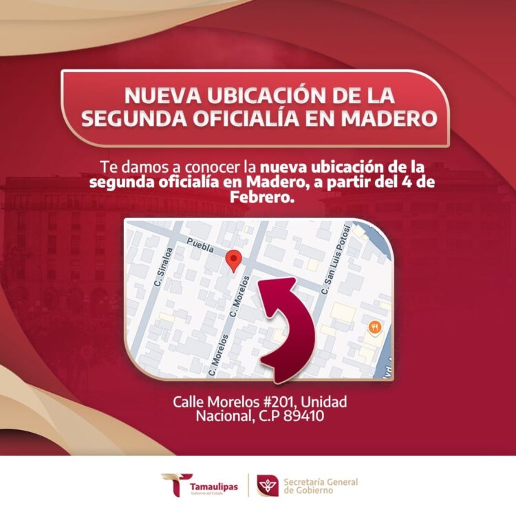 Anuncia Registro Civil cambios de ubicación en oficialías de Madero y Díaz Ordaz