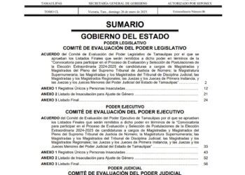 Publican listas de las y los candidatos a integrar el Poder Judicial estatal en Tamaulipas