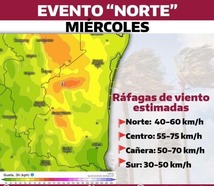 Alerta Protección Civil sobre fuertes vientos y tolvaneras en Tamaulipas este miércoles