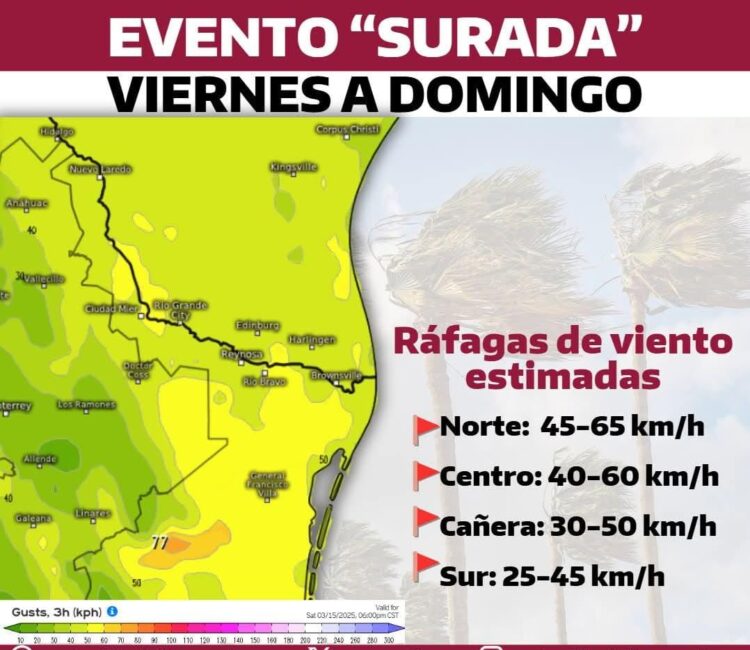Protección Civil Tamaulipas alerta ahora sobre fuertes vientos del sur y tolvaneas
