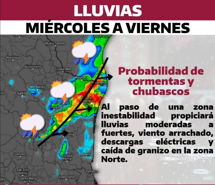 Prevé Protección Civil de Tamaulipas lluvias a partir del miércoles
