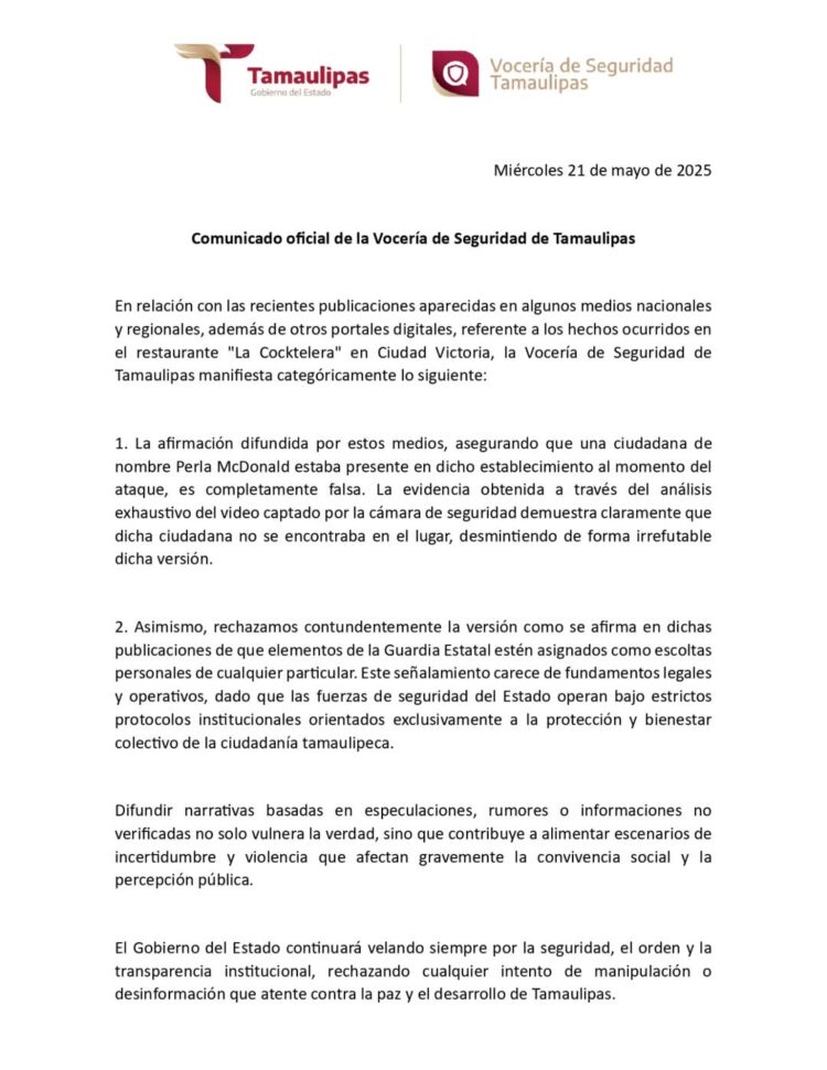 Rechaza Vocería de Seguridad que Guardias atacados dieran protección a mujer