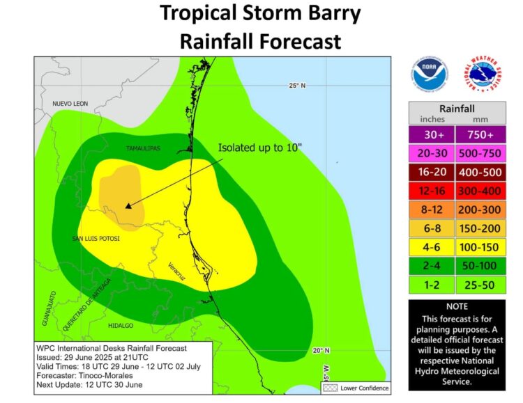 “Barry” ingresará a tierra por norte de Veracruz, Tamaulipas en alerta