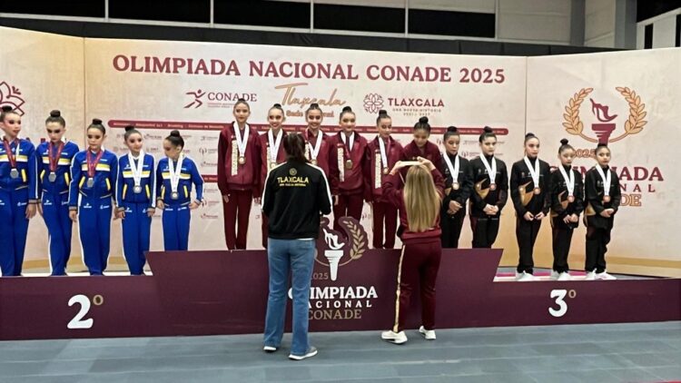 Presentación dorada de gimnasia rítmica de Tamaulipas en Olimpiada Nacional