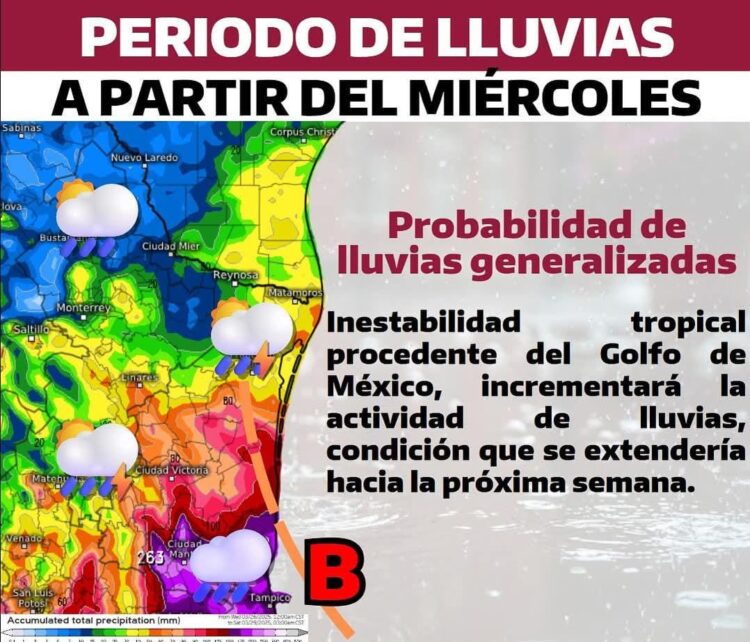 Protección Civil alerta sobre lluvias en Tamaulipas este miércoles o jueves