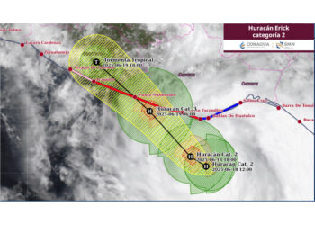 ‘Erick’ se intensifica a huracán categoría 2 frente a costas de Oaxaca y Guerrero 