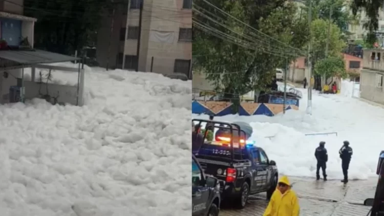Fuerte lluvia desborda presa Los Cuartos en Naucalpan y pinta calles de blanco, ¿por qué?
