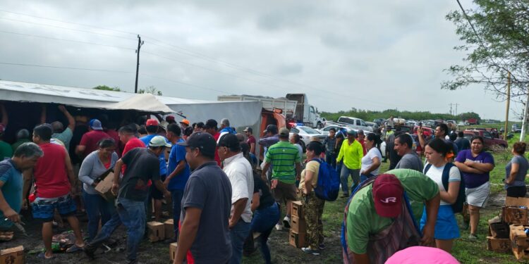 Vuelca camión con cerveza, ¡llega la rapiña!