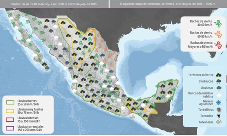 En 10 estados habrá aguaceros fuertes y en 5 calor extremo este miércoles