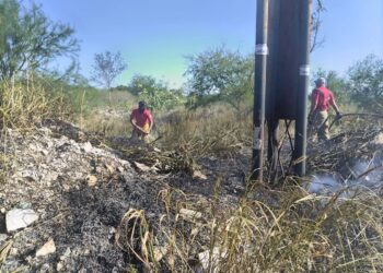 Bomberos atienden incendio en pastizal al oriente de Victoria