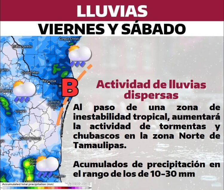Pronostican lluvias y viento para la zona norte