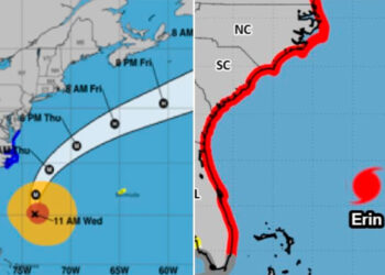Huracán Erin amenaza a toda la costa este de EU
