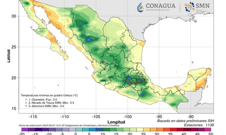 3 estados amanecerán con frío de hasta 0 grados este lunes 25 de agosto