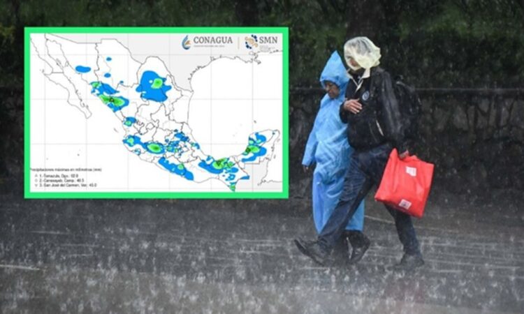 Alertan por fuertes lluvias de más de 50 mm en 4 estados este lunes