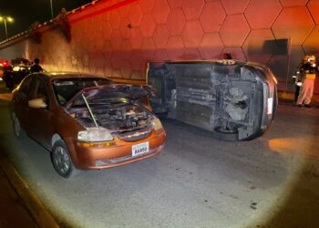 Tres heridos en choque con volcadura en el Bulevar López Mateos de Cd. Victoria