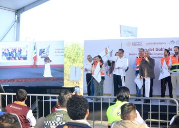 Arrancan Sheinbaum, Américo y Esteva construcción de vías de la ruta del tren Nuevo Laredo-Saltillo