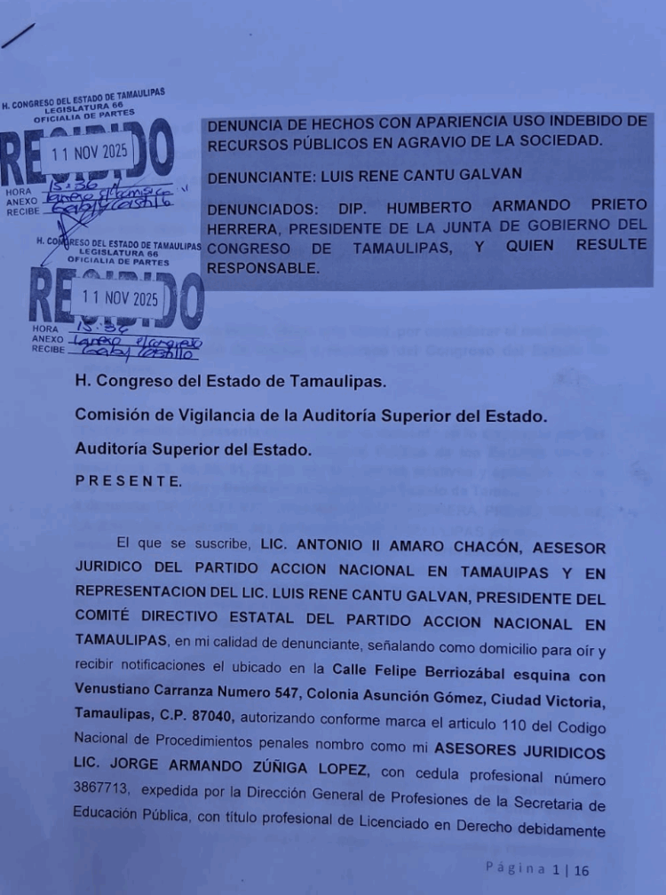 Presenta Congreso denuncia penal contra ex gobernador Cabeza de Vaca