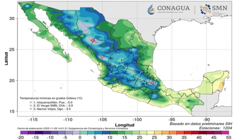 Frente frío 13 provoca heladas y lluvias intensas