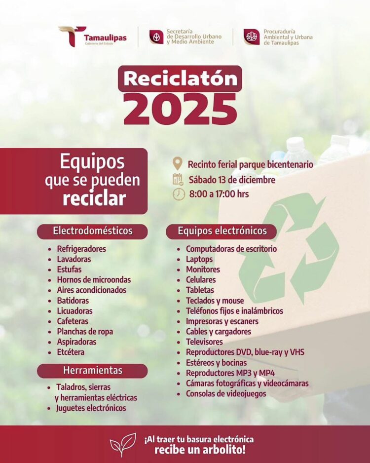 Llama la SEDUMA a eliminar residuos electrónicos en el Reciclatón 2025 el 13 de diciembre