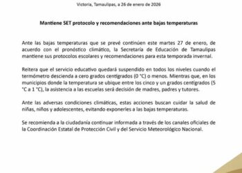 Mantiene SET suspensión de clases este martes en zona fronteriza de Tamaulipas